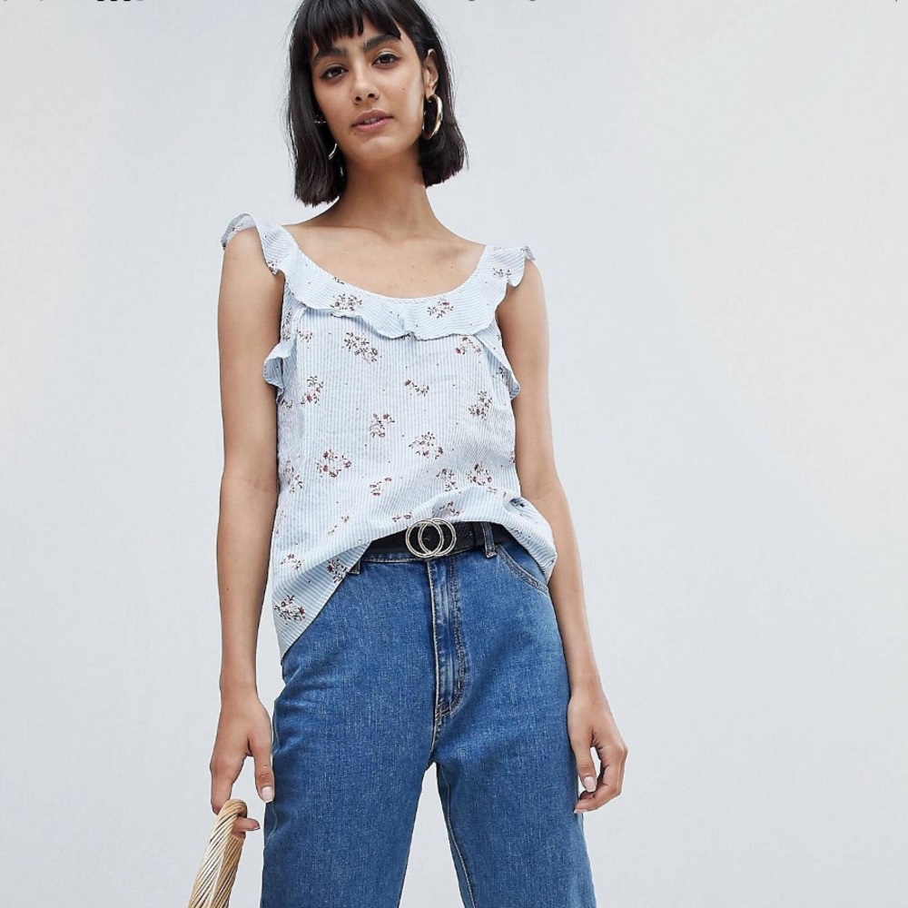 ASOS blue striped floral flowy top BRAND NEW